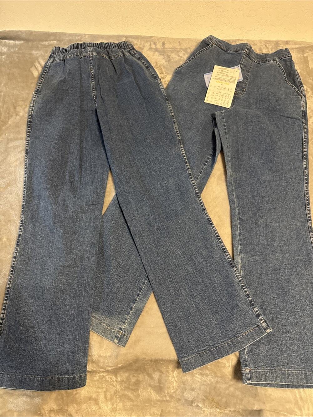2 Pr Denim & Co. QVC Style Straight Leg Blue Jeans Size Petite XS Elastic NEW